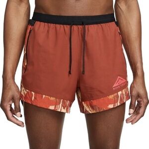 NIKE TRAIL RUN RUNNING SHORTS 2in1 5" CAMO ORANGE RED DM4652 832 Men’s L